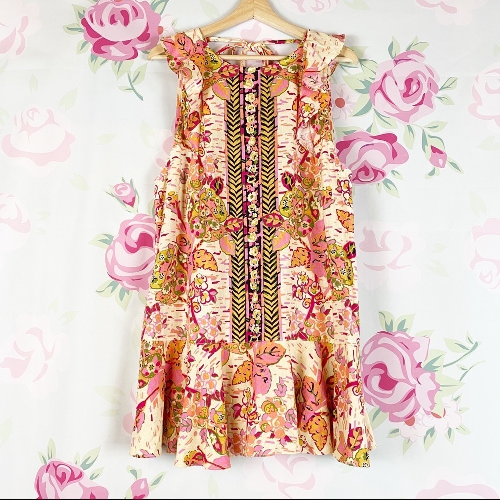 NEW Free People Summer In Tulum Pink Combo Tunic Floral Summer Sleeveless Top XS